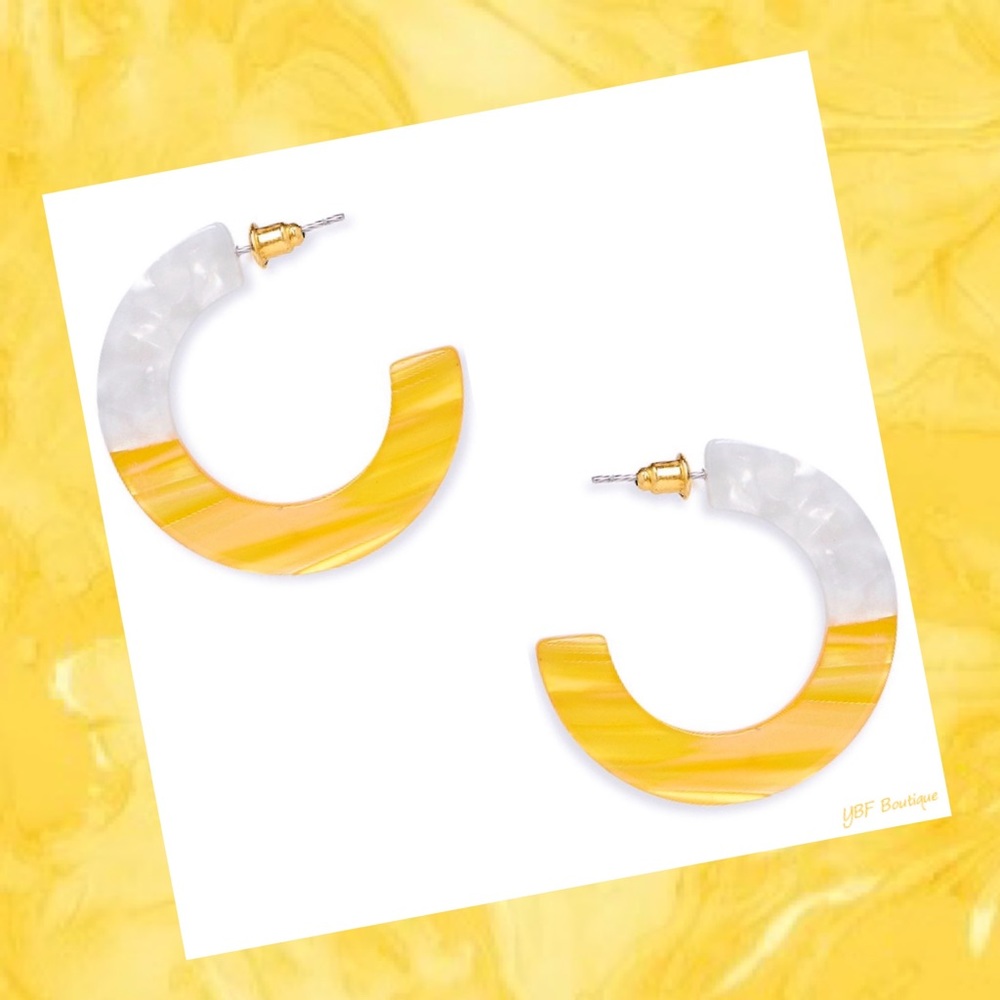 New Yellow & White Resin Hoop Fashion Earrings